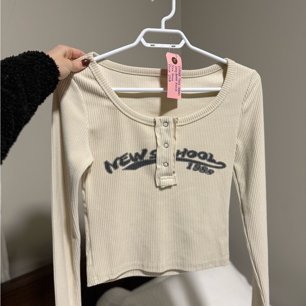 Cream Long Sleeve Henley Top from brandy melville